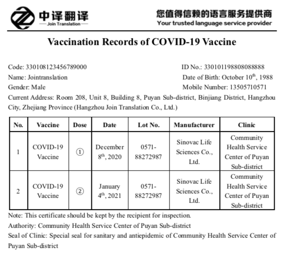 新型冠狀病毒疫苗接種中譯英翻譯,預(yù)防接種憑證中譯英翻譯.png