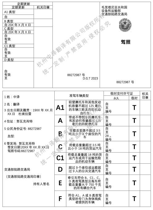 毛里塔尼亞駕照翻譯成中文模板.png